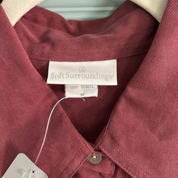 Soft Surroundings Womens Tencel Long Sleeve Collared Button-Up Shirt Red Medium‎ - Picture 2 of 9